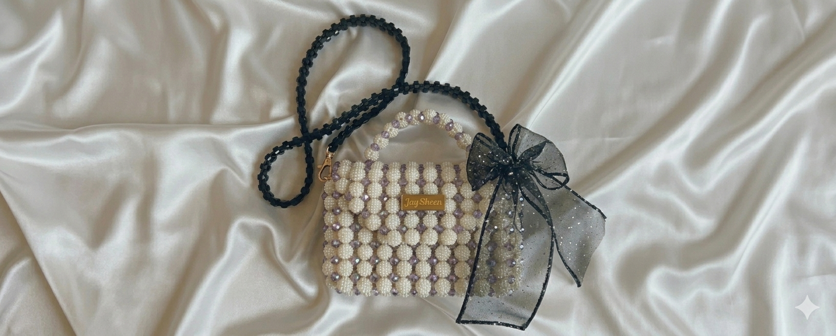 Cream Pearl & Amethyst Crystal Beaded Handbag