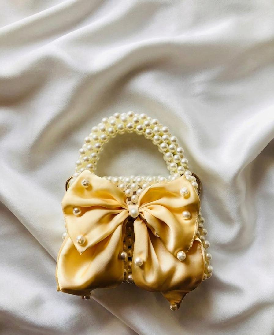 Aura Pearl Satin Bow Purse