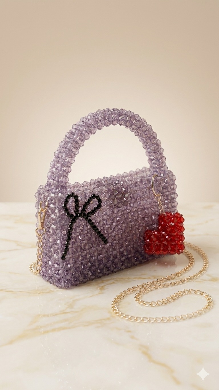 Lavender Crystal Beaded Bow Handbag