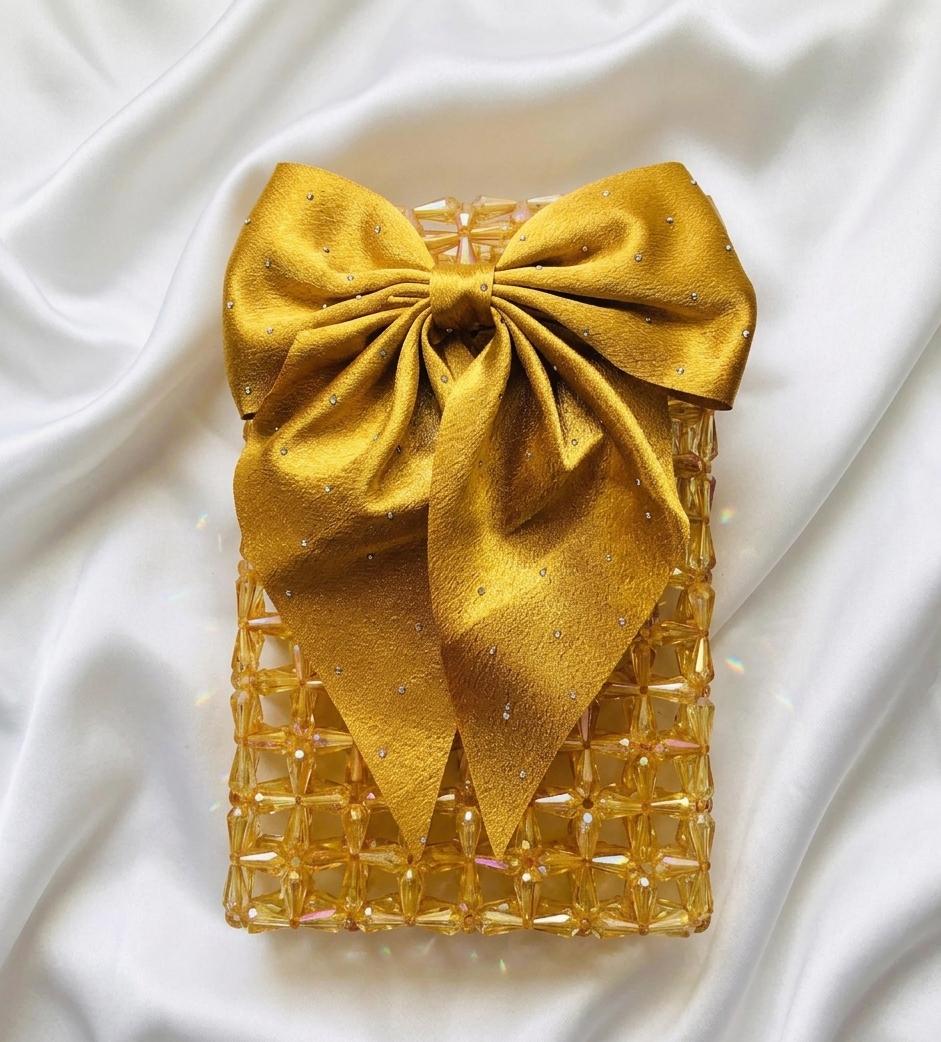 Jaysheen Handcrafted Beaded Phone Clutch with elegent Bow
