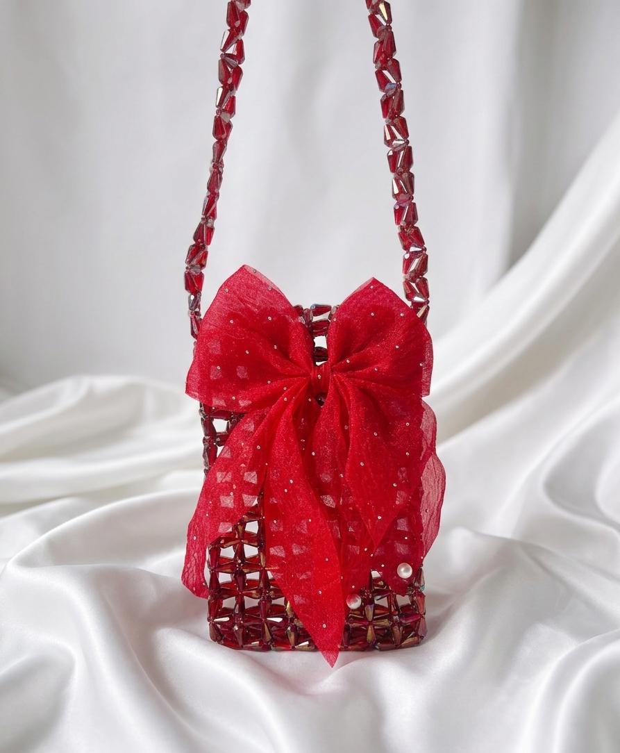 Jaysheen Handcrafted Beaded Phone Clutch with elegent Bow