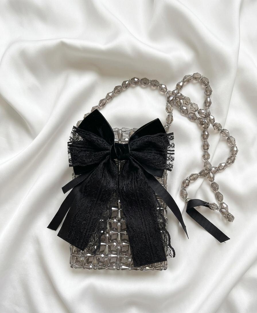 Jaysheen Handcrafted Beaded Phone Clutch with elegent Bow